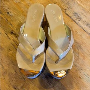 Jimmy choo beige patent wedge heel